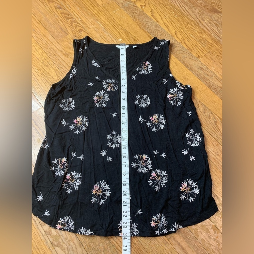 💜 Reitmans Black Sleeveless V-Neck Top Floral Dandelion Print - Large - Picture 5 of 6